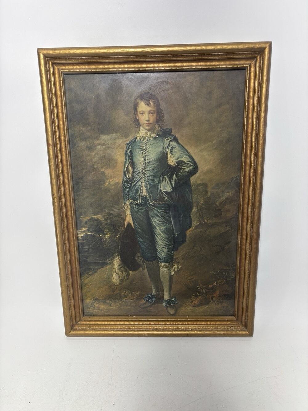Vintage Blue Boy Framed Print Thomas Gainsborough Gold Frame Wall Art 28x20